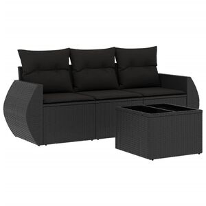 vidaXL 4 Piece Garden Sofa Set with Cushions Black Poly Rattan