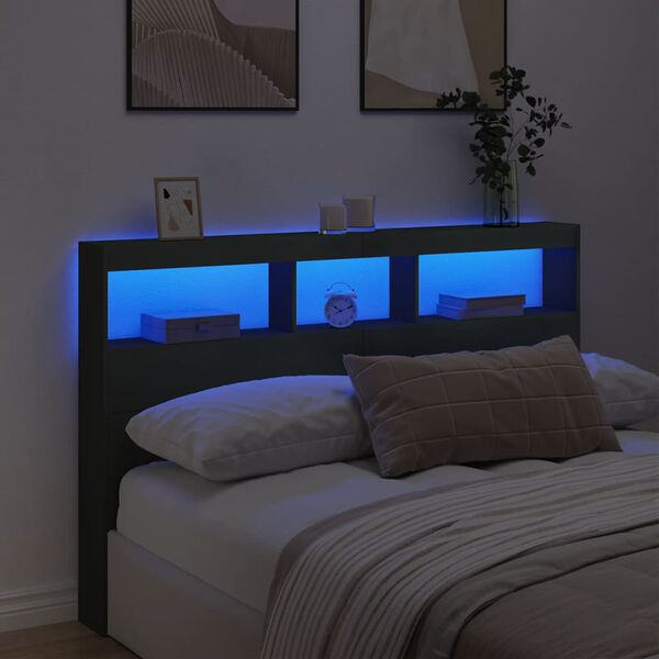 vidaXL Headboard Cabinet with LED Black 160x17x102 cm