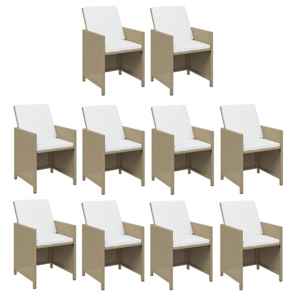 vidaXL 15 Piece Garden Dining Set with Cushions Poly Rattan Beige