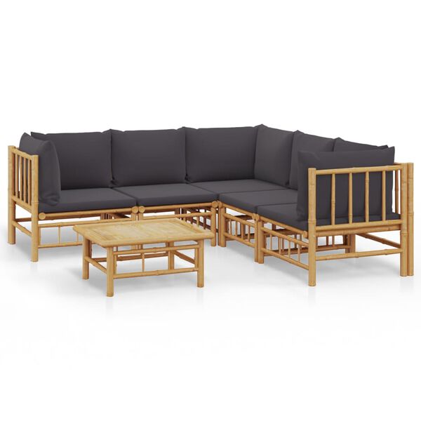 vidaXL 6 Piece Garden Lounge Set with Dark Grey Cushions Bamboo
