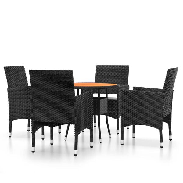 vidaXL 5 Piece Garden Dining Set Poly Rattan Black