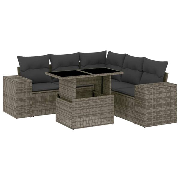 vidaXL 6 Piece Garden Sofa Set with Cushions Grey Poly Rattan