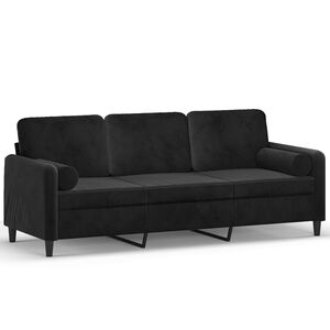 vidaXL 3-Seater Sofa with Throw Pillows Black 180 cm Velvet