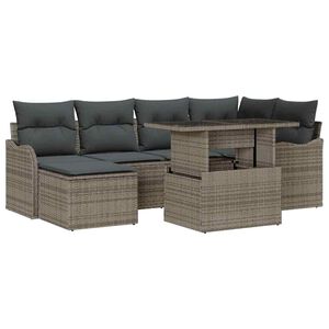 vidaXL Garden Sofa Set with Cushion 7 pcs Grey Poly rattan