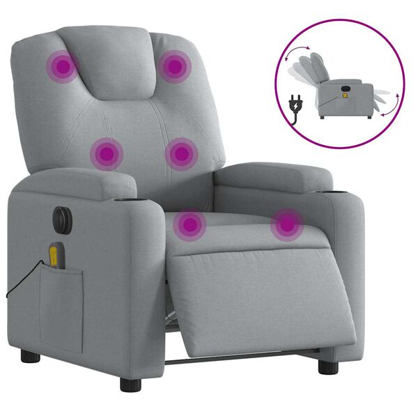 vidaXL Electric Massage Recliner Chair Light Grey Fabric