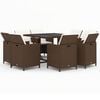 vidaXL 9 Piece Garden Dining Set with Cushions Poly Rattan Brown