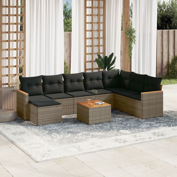 vidaXL 9 Piece Garden Sofa Set with Cushions Grey Poly Rattan