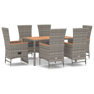 vidaXL 7 Piece Garden Dining Set with Cushions Grey Poly Rattan