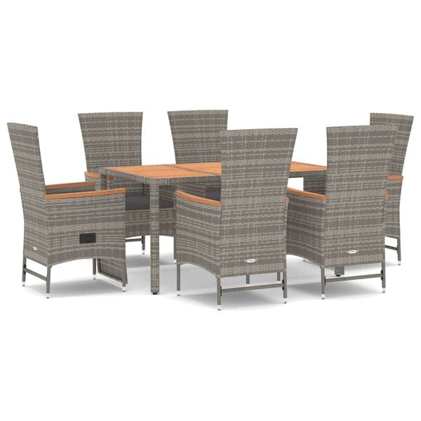 vidaXL 7 Piece Garden Dining Set with Cushions Grey Poly Rattan