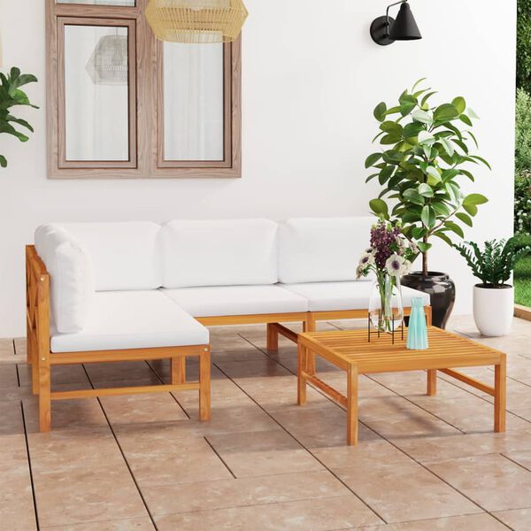 vidaXL 5 Piece Garden Lounge Set with Cream Cushions Solid Teak Wood