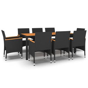 vidaXL 9 Piece Garden Dining Set Poly Rattan Black