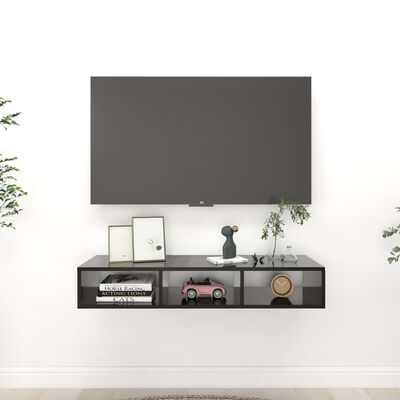 vidaXL Wall Shelf High Gloss Black 102x30x17 cm Engineered Wood
