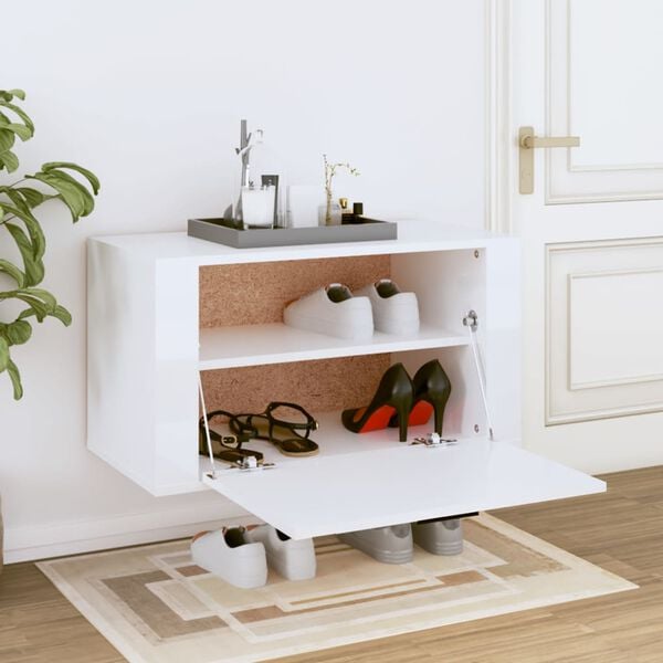 vidaXL Wall-mounted Shoe Cabinet High Gloss White 70x35x38 cm Engineered Wood
