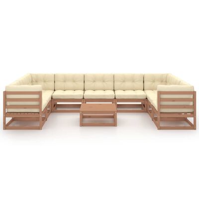 vidaXL 10 Piece Garden Lounge Set&Cushions Honey Brown Solid Pinewood