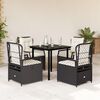 vidaXL 5 Piece Garden Dining Set with Cushions Black Poly Rattan