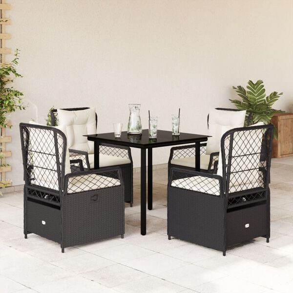 vidaXL 5 Piece Garden Dining Set with Cushions Black Poly Rattan