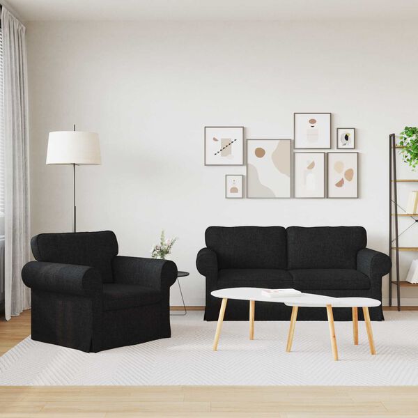 vidaXL Sofa Set 2 pcs Black 175 x 82 x 80 cm Fabric