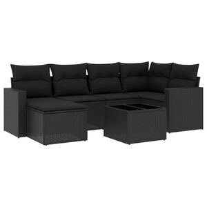 vidaXL 7 Piece Garden Sofa Set with Cushions Black Poly Rattan