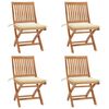 vidaXL Folding Chairs with Cushions 4 pcs Solid Teak Wood