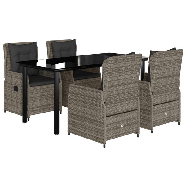 vidaXL 5 Piece Garden Dining Set with Cushions Grey Poly Rattan