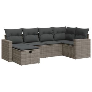 vidaXL 6 Piece Garden Sofa Set with Cushions Grey Poly Rattan