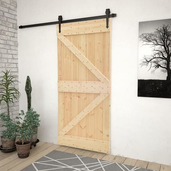 vidaXL Sliding Door with Hardware Set 90x210 cm Solid Pine Wood
