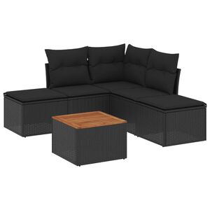 vidaXL 6 Piece Garden Sofa Set with Cushions Black Poly Rattan