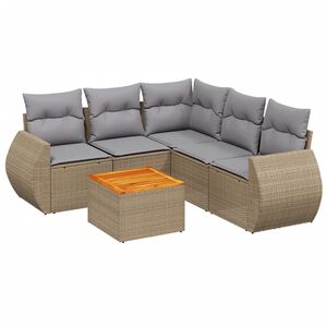 vidaXL 6 Piece Garden Sofa Set with Cushions Beige Poly Rattan