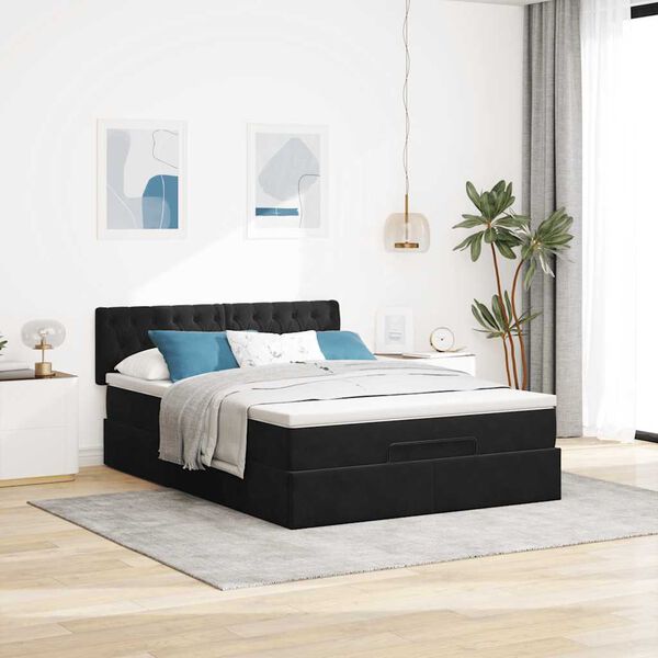 vidaXL Ottoman Bed with Mattress Black Double Velvet