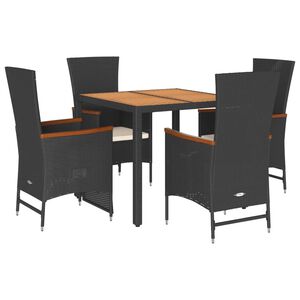 vidaXL 5 Piece Garden Dining Set with Cushions Black Poly Rattan