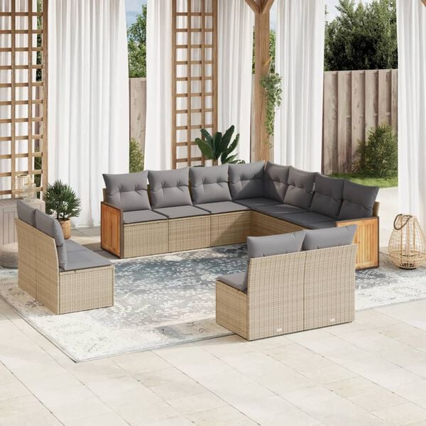 vidaXL 11 Piece Garden Sofa Set with Cushions Beige Poly Rattan