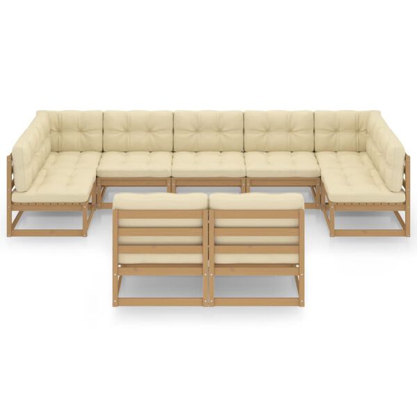 vidaXL 9 Piece Garden Lounge Set&Cushions Honey Brown Solid Pinewood