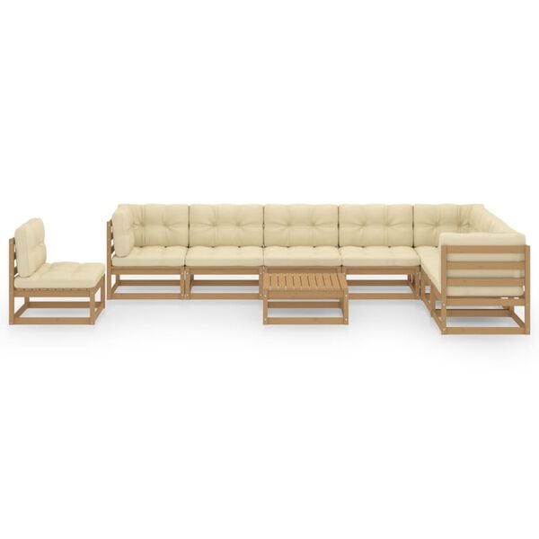 vidaXL 9 Piece Garden Lounge Set & Cushions Honey Brown Solid Pinewood