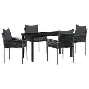 vidaXL Garden Dining Set 5 pcs Black and Grey PE Rattan