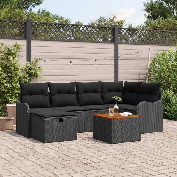 vidaXL Garden Sofa Set with Cushion 7 pcs Black Poly rattan