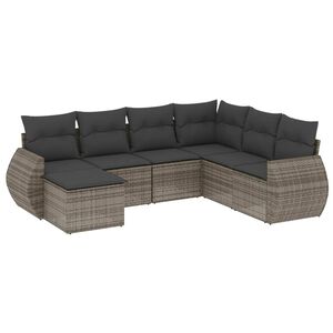 vidaXL 7 Piece Garden Sofa Set with Cushions Grey Poly Rattan