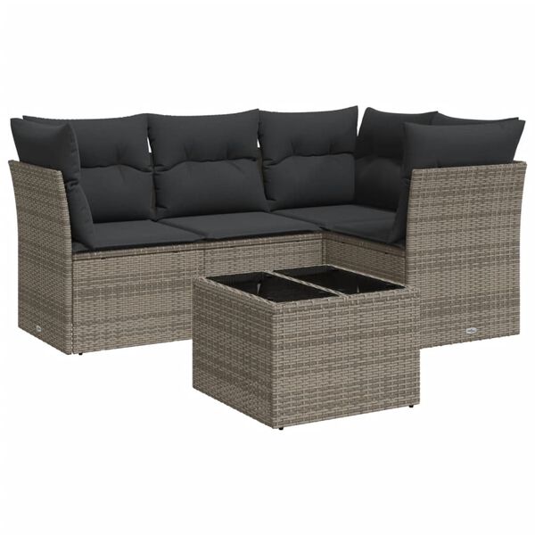 vidaXL 5 Piece Garden Sofa Set with Cushions Grey Poly Rattan