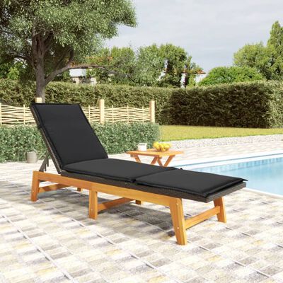 vidaXL Sun Lounger with Table Poly Rattan and Solid Wood Acacia