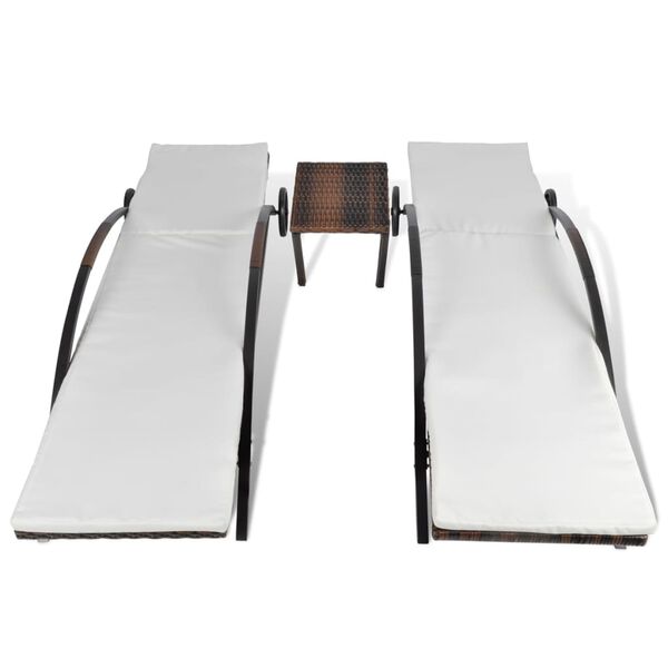 vidaXL Sun Loungers with Table Poly Rattan Brown