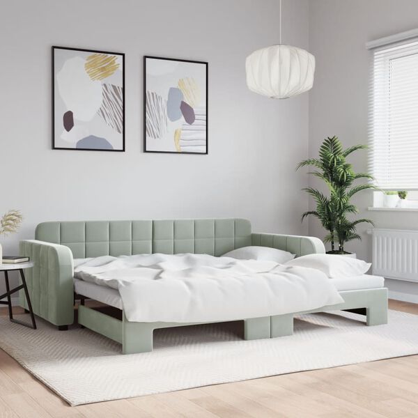 vidaXL Daybed with Trundle without Mattress Light Grey 90x190 cm