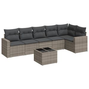 vidaXL 7 Piece Garden Sofa Set with Cushions Grey Poly Rattan
