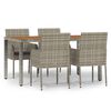 vidaXL 5 Piece Garden Dining Set with Cushions Grey Poly Rattan