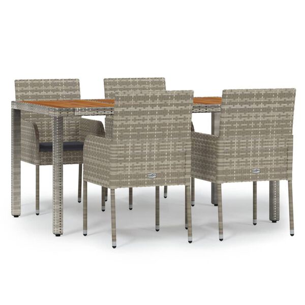 vidaXL 5 Piece Garden Dining Set with Cushions Grey Poly Rattan