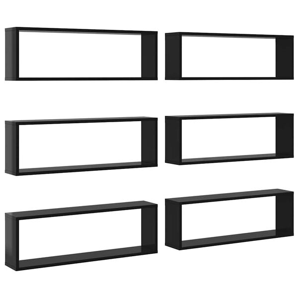 vidaXL Wall Cube Shelf 6 pcs High Gloss Black 80x15x26.5cm Engineered Wood