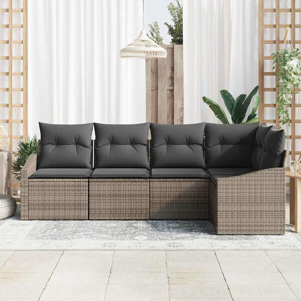 vidaXL Sofa Set with Cushion with Storage 5 pcs Grey Poly Rattan