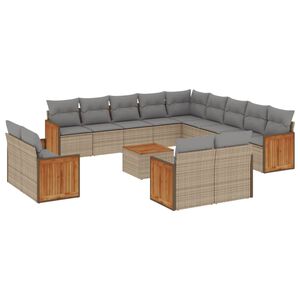 vidaXL 14 Piece Garden Sofa Set with Cushions Beige Poly Rattan