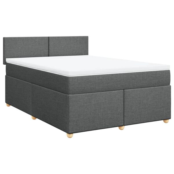 vidaXL Box Spring Bed with Mattress Dark Grey Queen Fabric