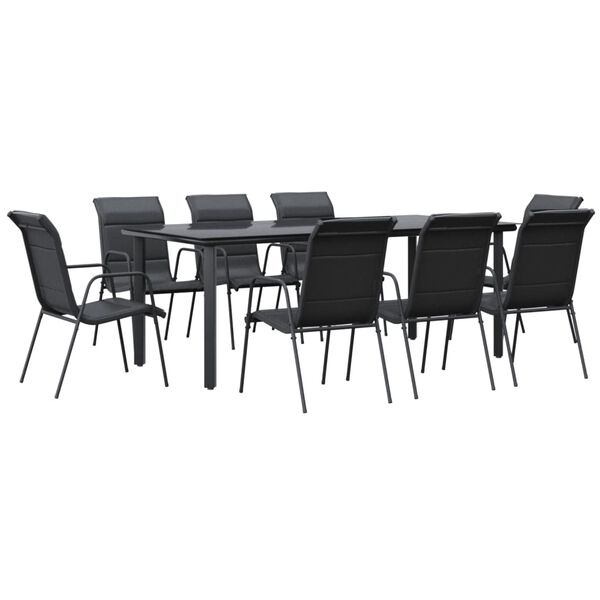 vidaXL 9 Piece Garden Dining Set Black Steel and Textilene
