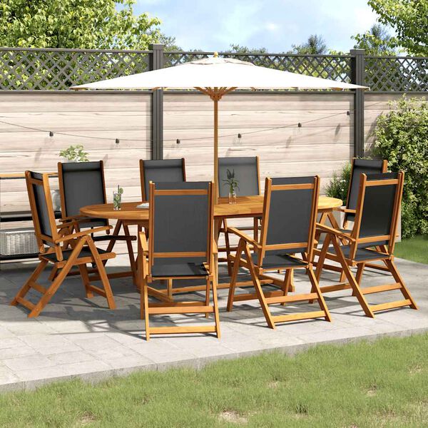 vidaXL 9 Piece Garden Dining Set Solid Wood Acacia and Textilene
