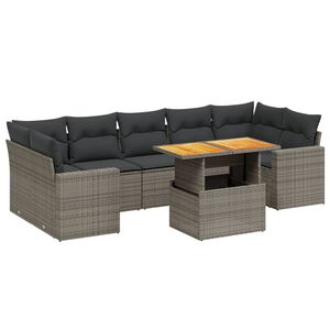 vidaXL 8 Piece Garden Sofa Set with Cushions Grey Poly Rattan
